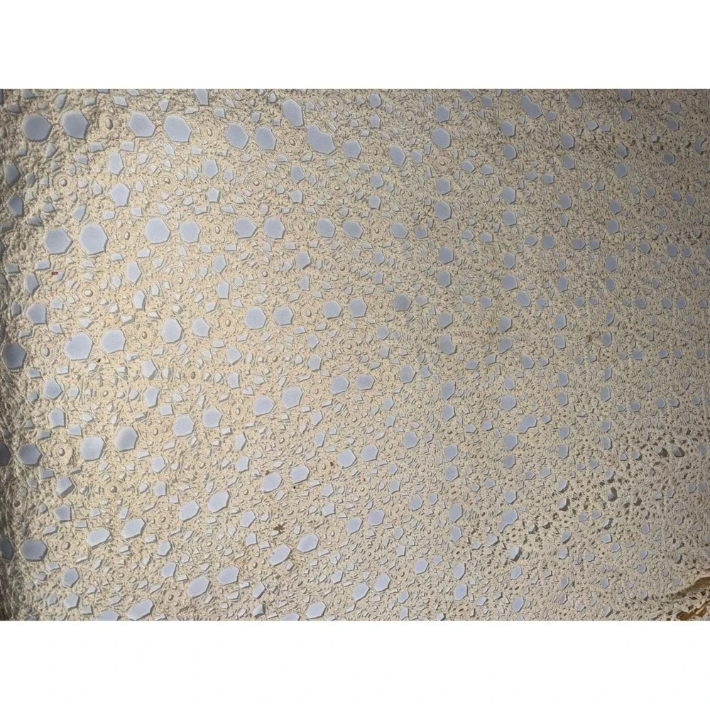 Vintage Handmade Crochet Lace Tablecloth Ecru Cream Boho Bedspread 82 x 66